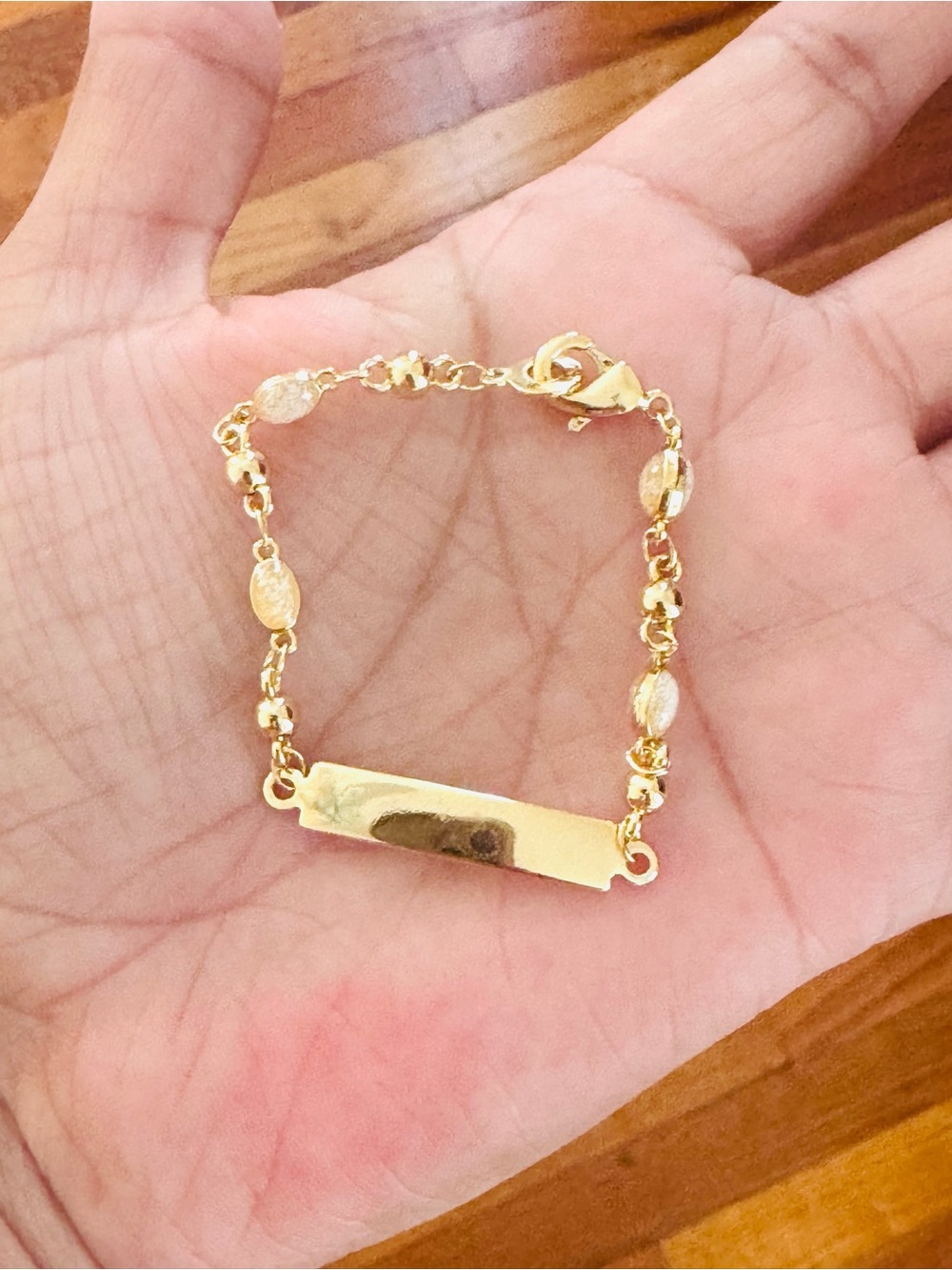 14K Gold Plated ID Chain beaded Kids Bracelet. New